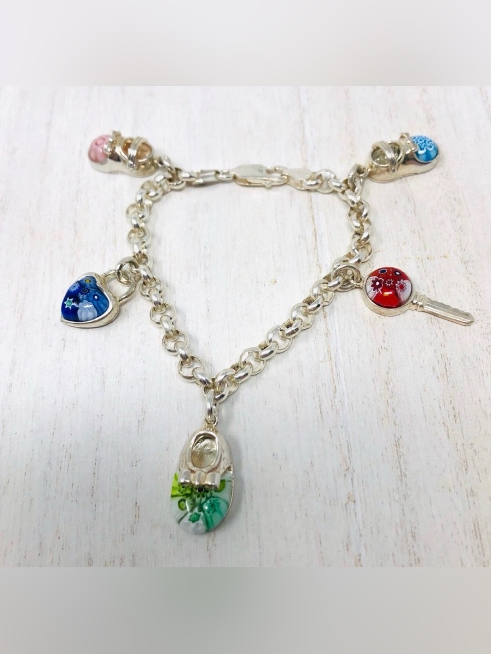 Alan K Millefiori Murano charm bracelet, rare, made in Italy